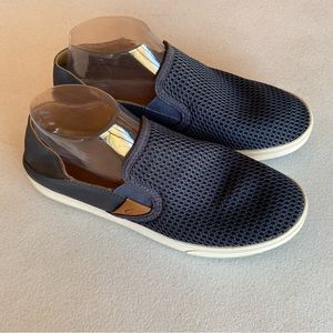 OluKai Pehuea Slip On Sneaker Drop In Heel Breathable Mesh Navy Blue Womens 9.5